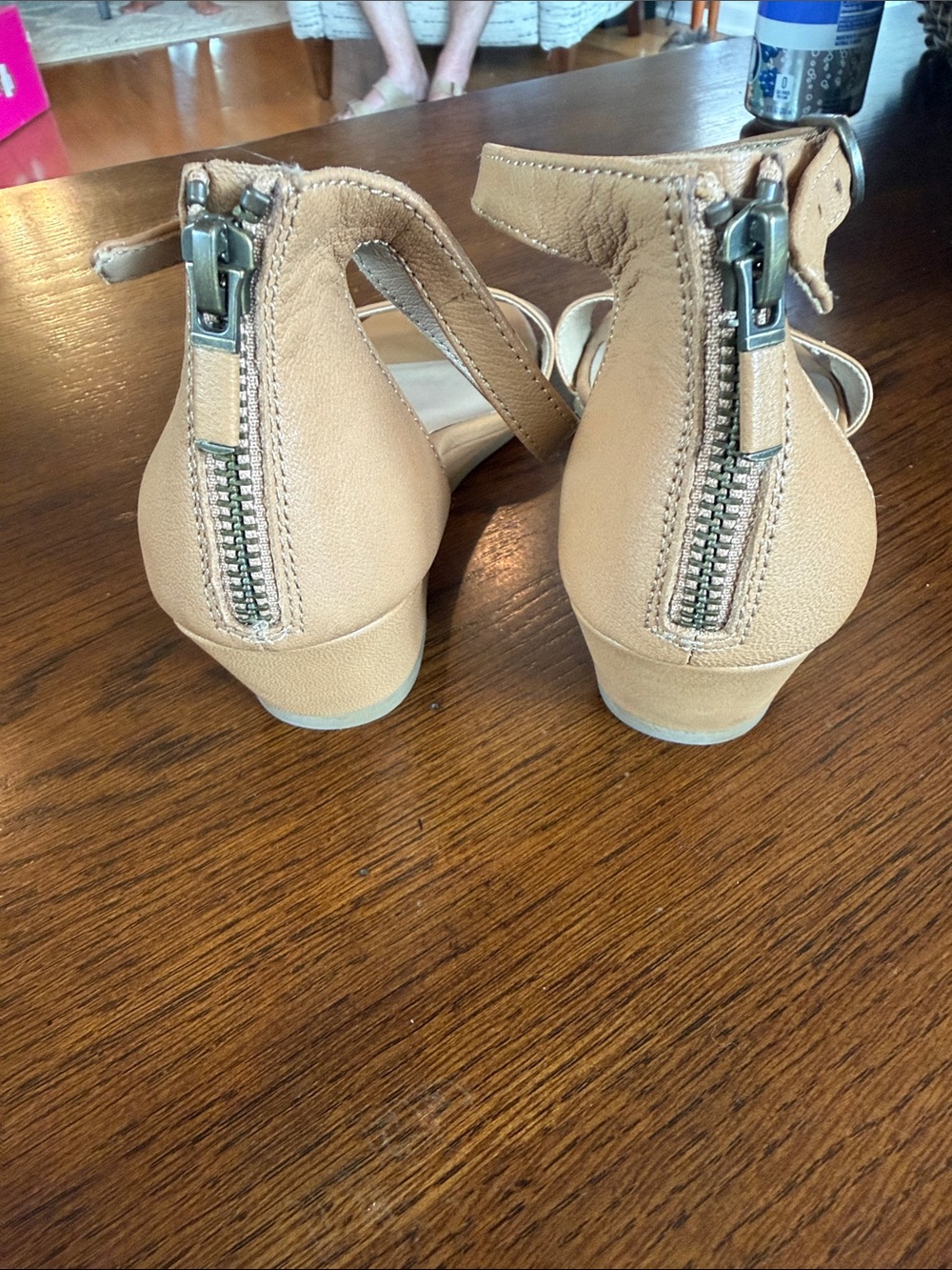 Eileen Fisher Beige Tan Leather Ankle-Strap Wedge Sandals - Picture 3 of 4